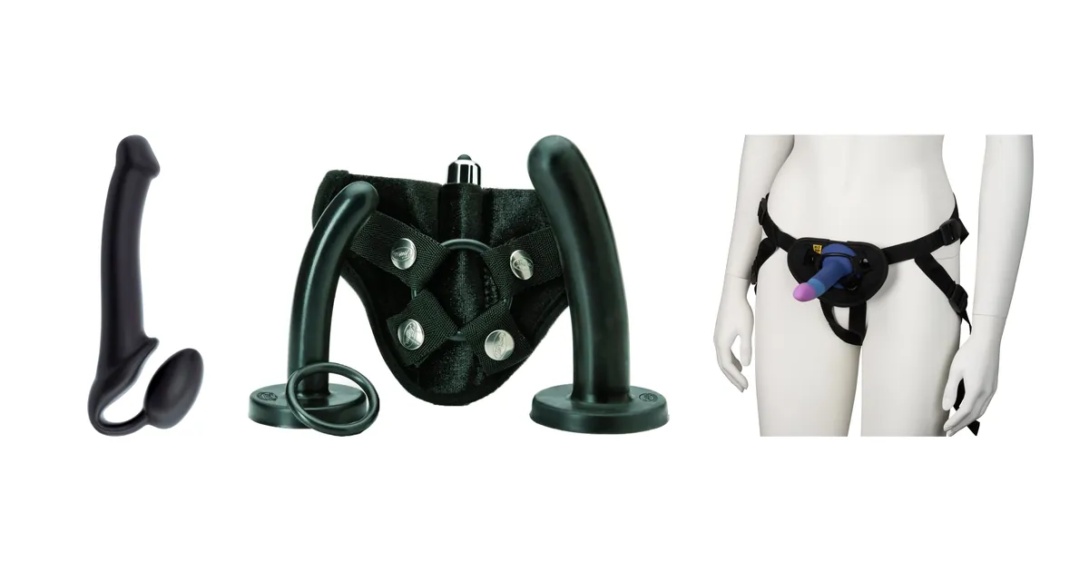 Comparatif godes ceintures: Strap-On-Me Medium, Tantus Bend Over Intermediate et Romp Piccolo Pegging Kit en photos produit