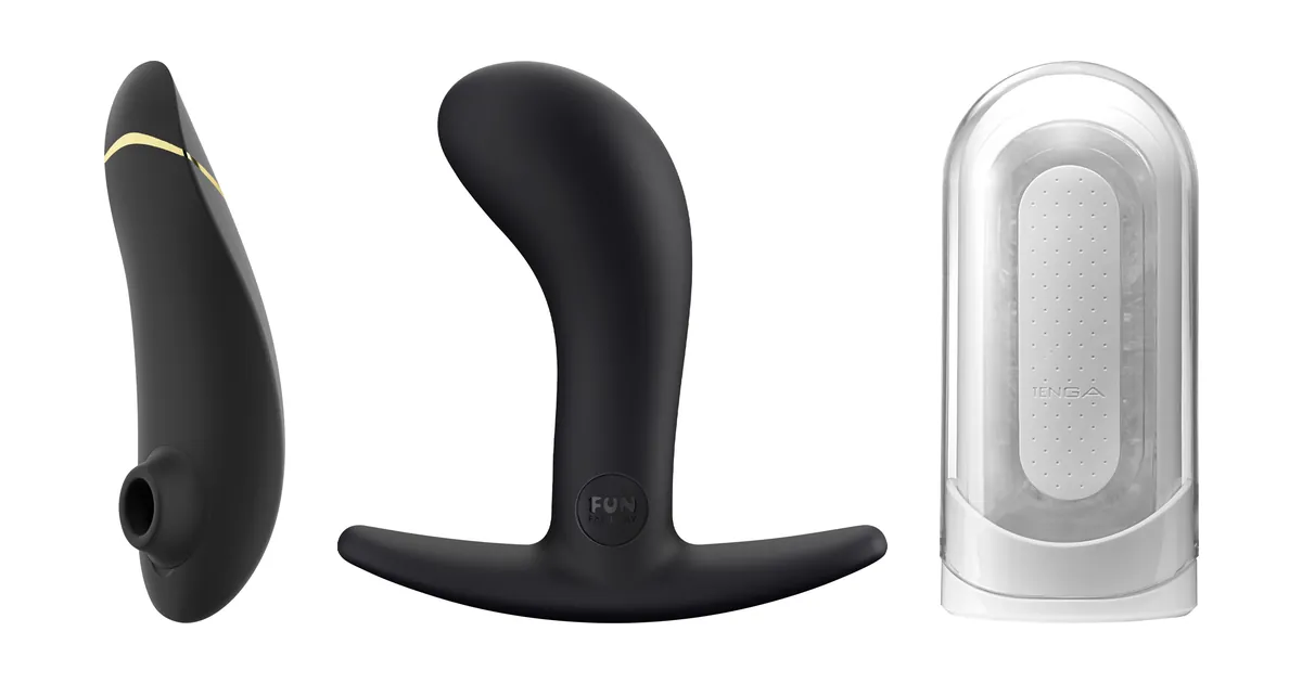 Comparatif sextoys: Womanizer Premium 2, Fun Factory Bootie Medium et TENGA Flip Zero en photos produit